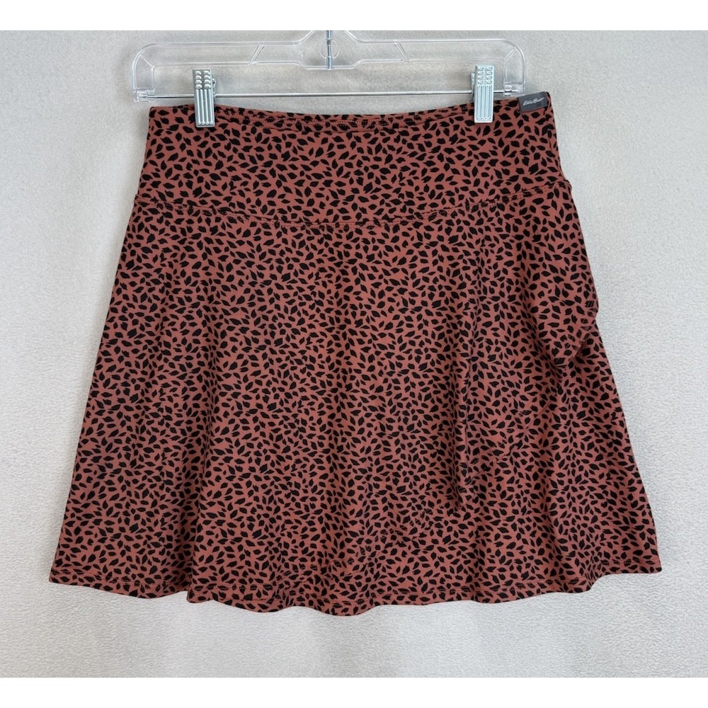 Eddie Bauer Pull On Jersey Mini Skirt Women's Sz M Brown Animal‎ Print Wrap Look